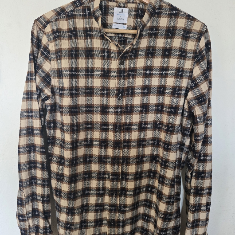 Japan GAP Men's Plaid Shirt - Brown and Black